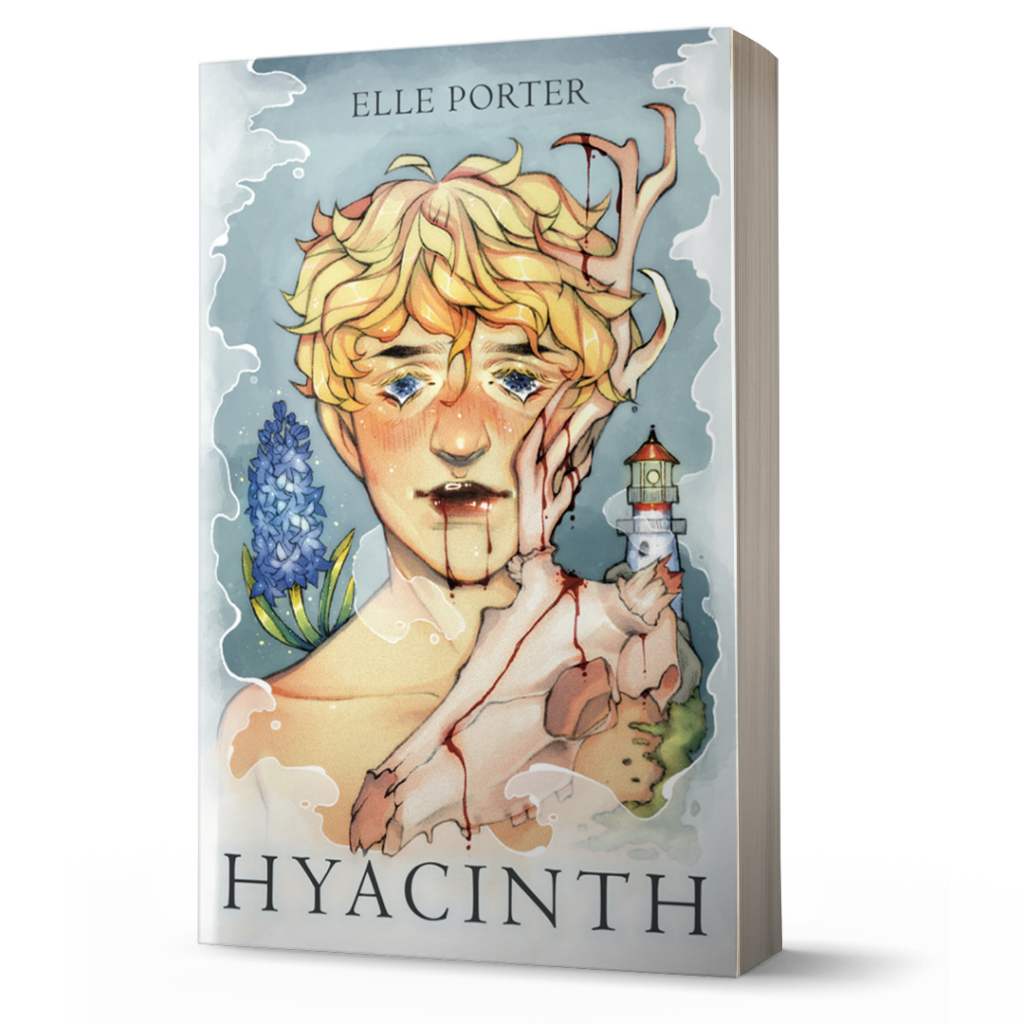 A 3D paperback mockup of the Hyacinth book cover